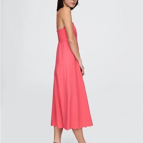 NWOT Gap linen blend coral midi dress, Scalloped square neck (never worn) size S - Picture 5 of 9